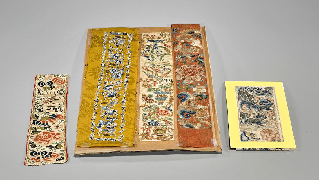 Group of Five Chinese Silk Embroidery Pieces (1 of 1)