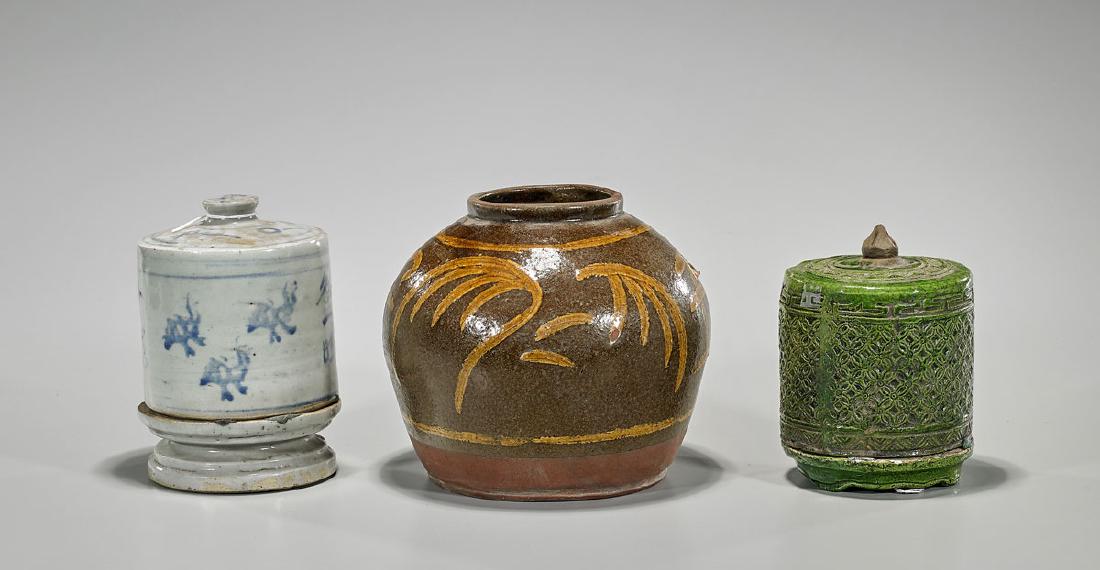 Group of Three Antique Glazed Ceramic Pieces (1 of 2)