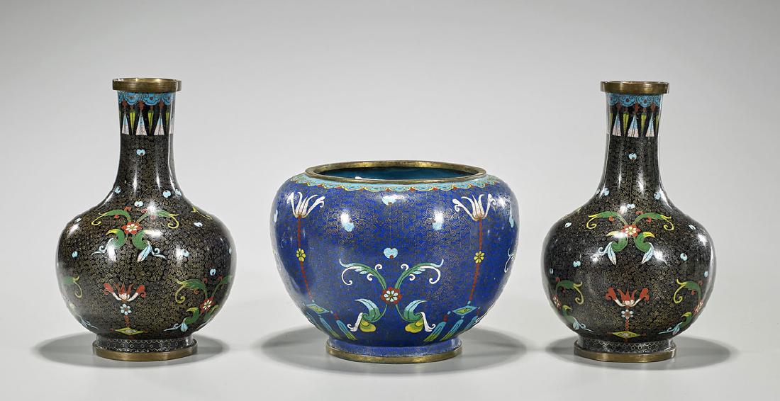 Three Old & Antique Chinese Cloisonne Enamel Vessels (1 of 1)