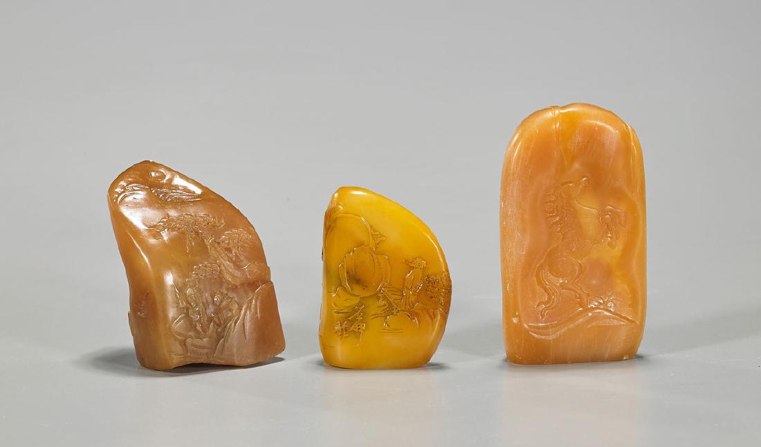 Group of Three Chinese Carved Shoushan Stone Seals (1 of 2)