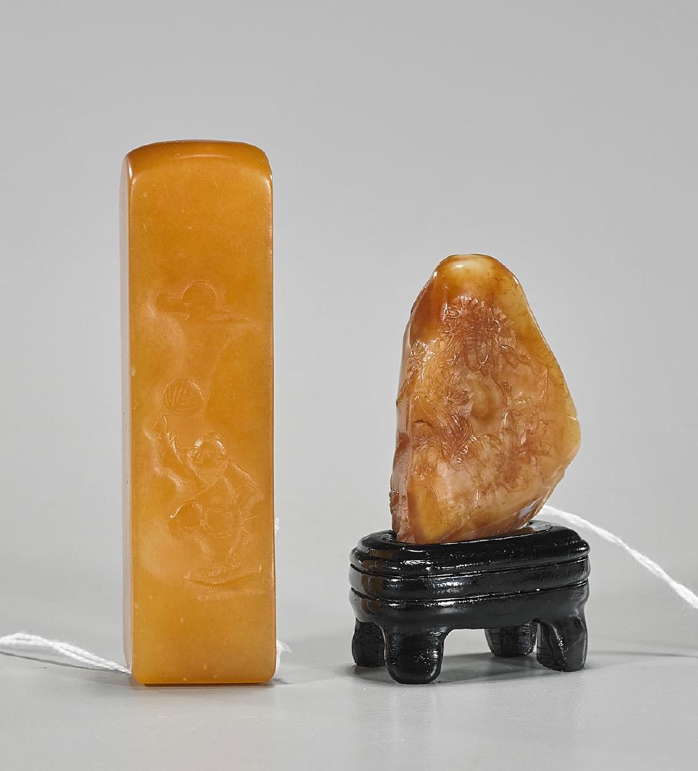 Two Chinese Carved Shoushan Stone Seals (1 of 1)