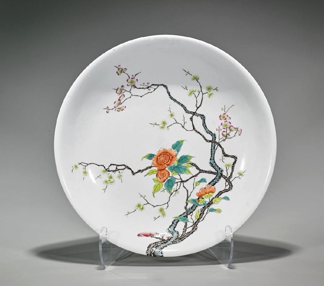 Large Qing-Style Enameled Porcelain Charger (1 of 2)