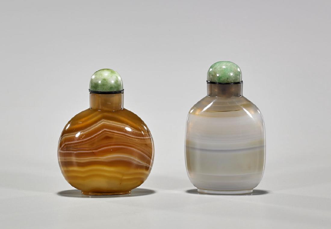 Two Antique Chinese Banded Agate Snuff Bottles (1 of 1)