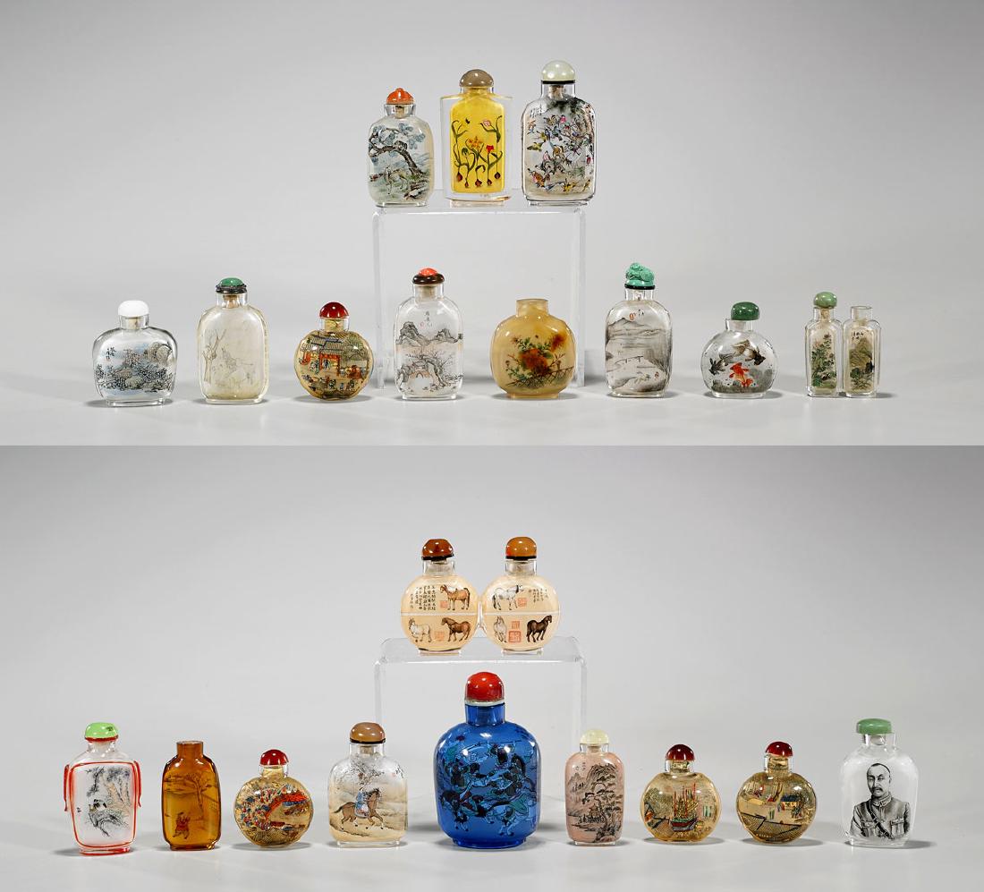 Twenty-One Old Chinese Inside Painted Glass Snuff (1 of 2)