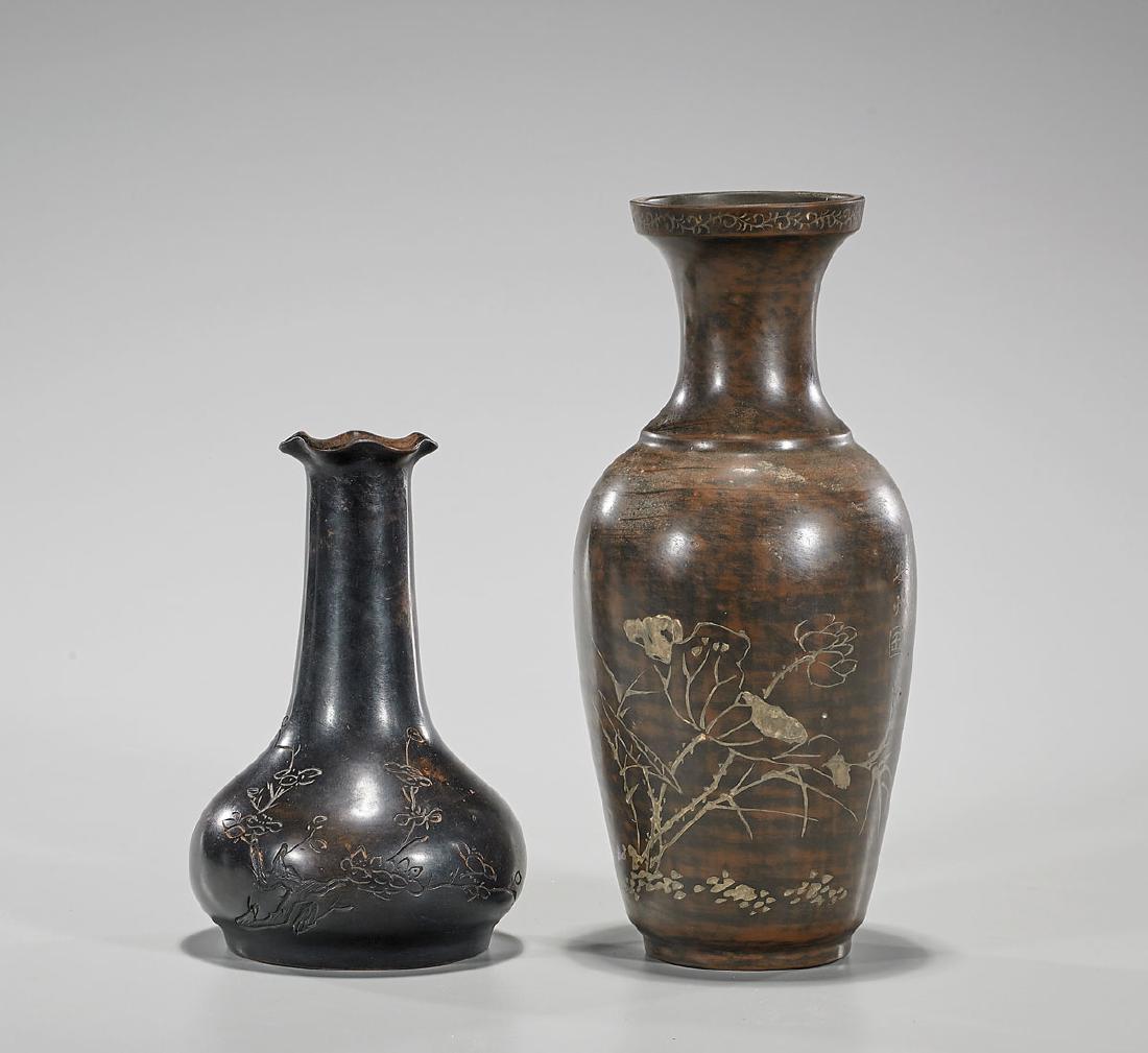 Two Antique Chinese Incised Stoneware Vases (1 of 2)
