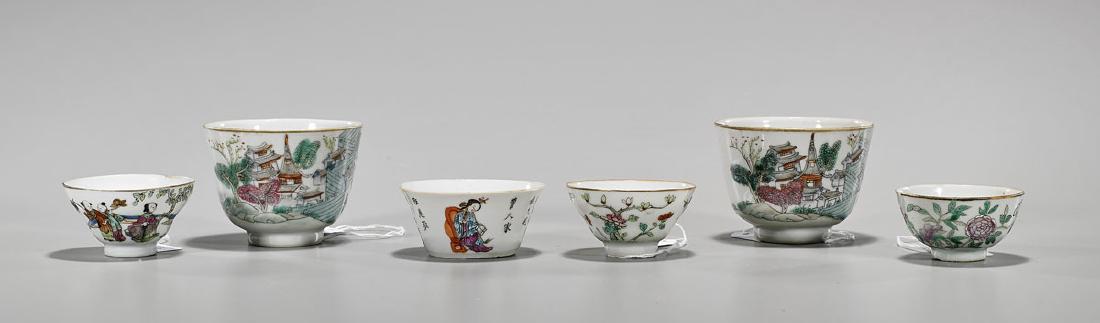 Group of Six Antique Chinese Enameled Porcelain Cups (1 of 2)
