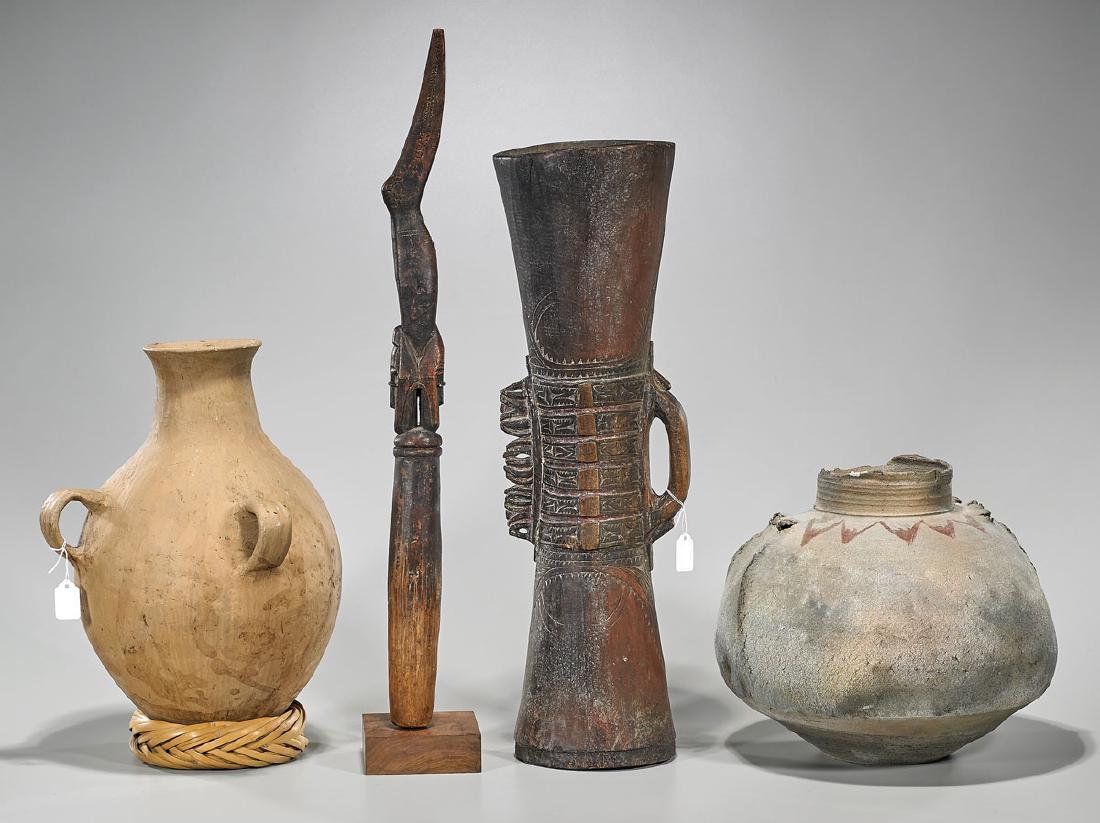 Three Various African Pottery & Carved Wood Pieces (1 of 1)