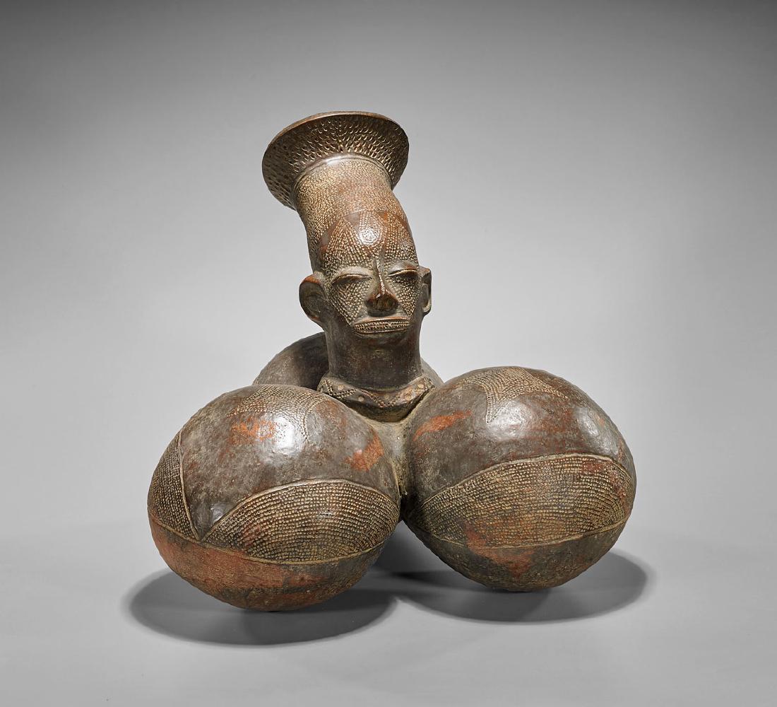 African Pottery Triple Chamber Stirrup Vessel (1 of 2)