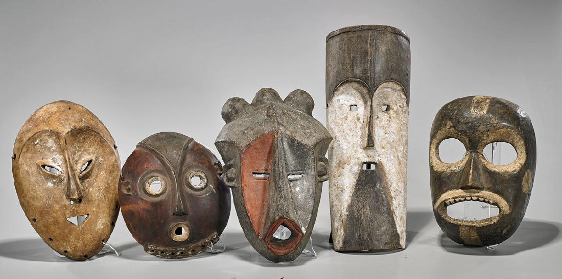 Group of Five Various African Carved Wood Masks (1 of 1)