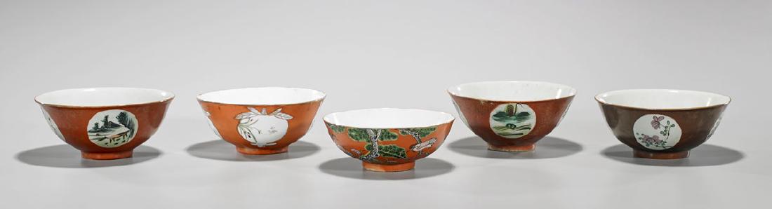 Group of Five Antique Chinese Enameled Porcelain Bowls (1 of 1)