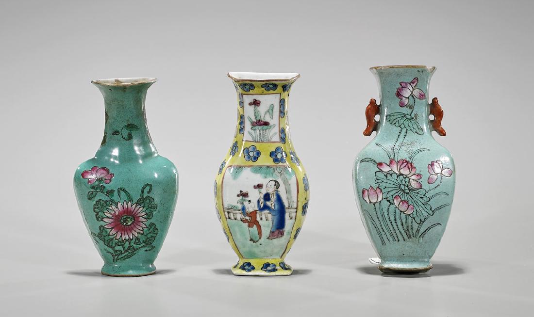 Three Antique Chinese Enameled Porcelain Wall Vases (1 of 1)