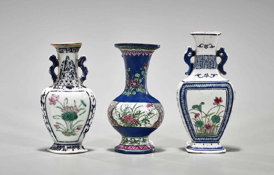 Three Antique Chinese Enameled Porcelain Wall Vases (1 of 1)