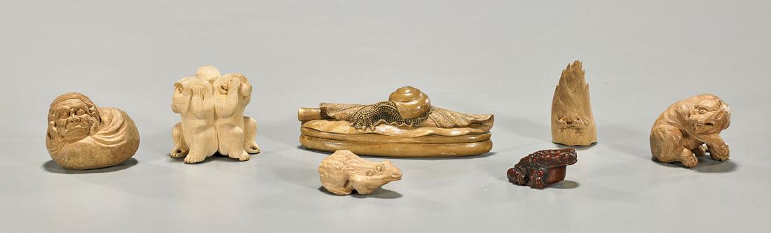 Group of Seven Various East Asian Wood Carvings (1 of 1)