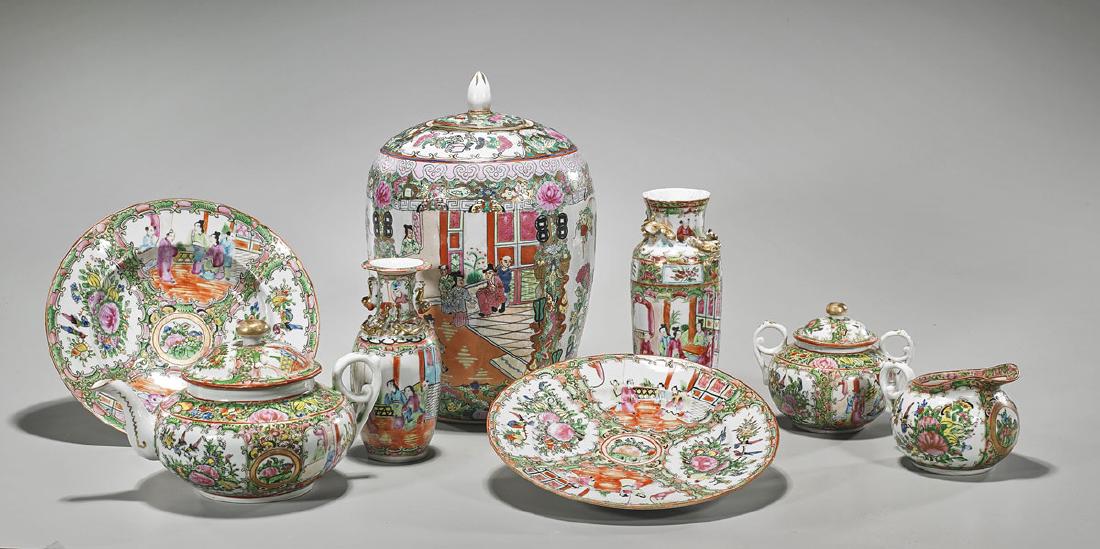 Group of Eight Old Rose Medallion Enameled Porcelains (1 of 1)