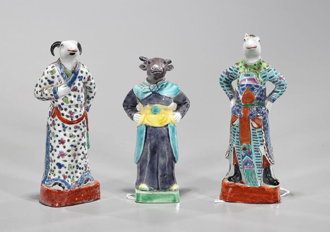Three Chinese Enameled Porcelain Zodiac Figures (1 of 1)