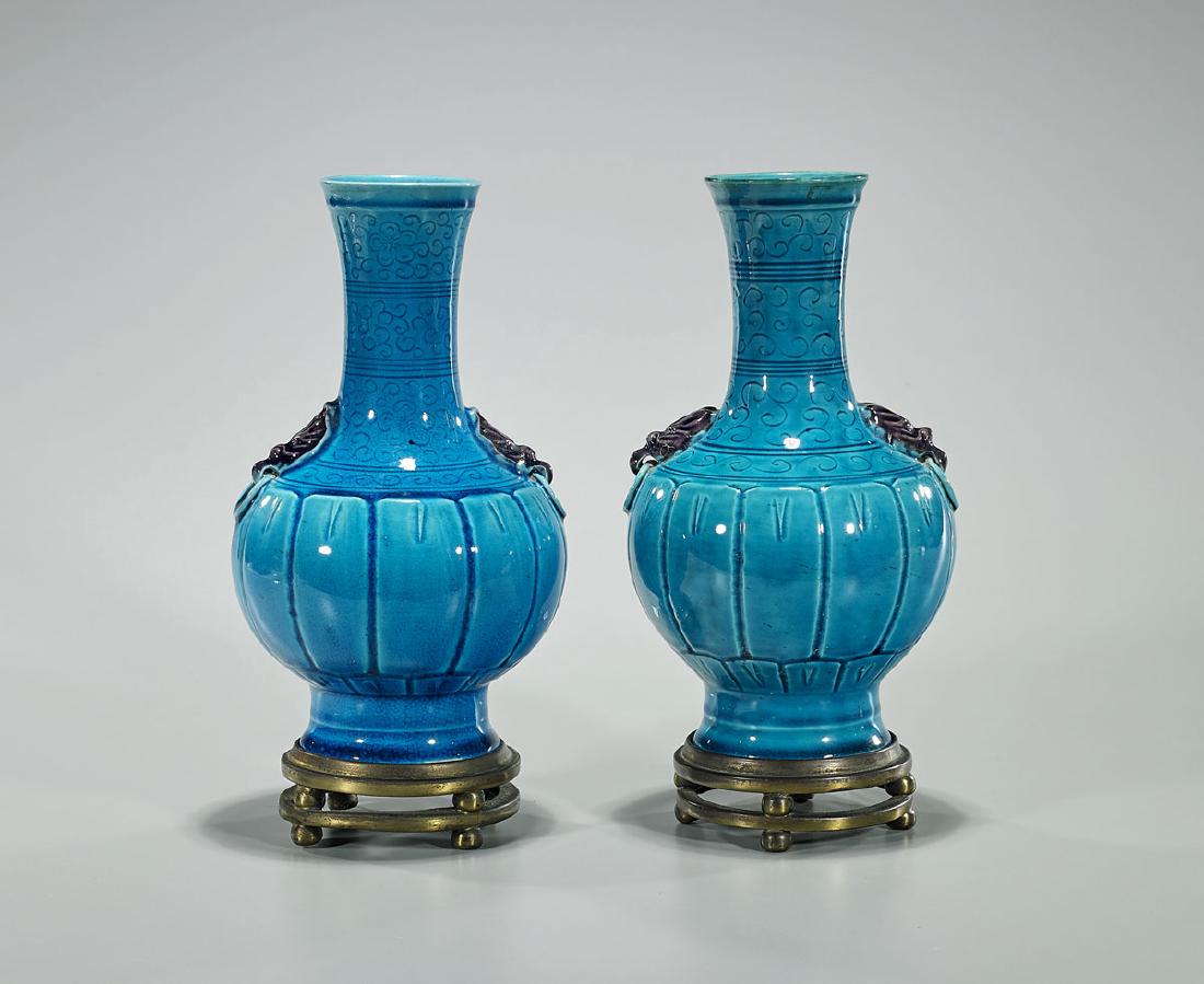 Pair Antique Chinese Turquoise-Glazed Porcelain Vases (1 of 1)