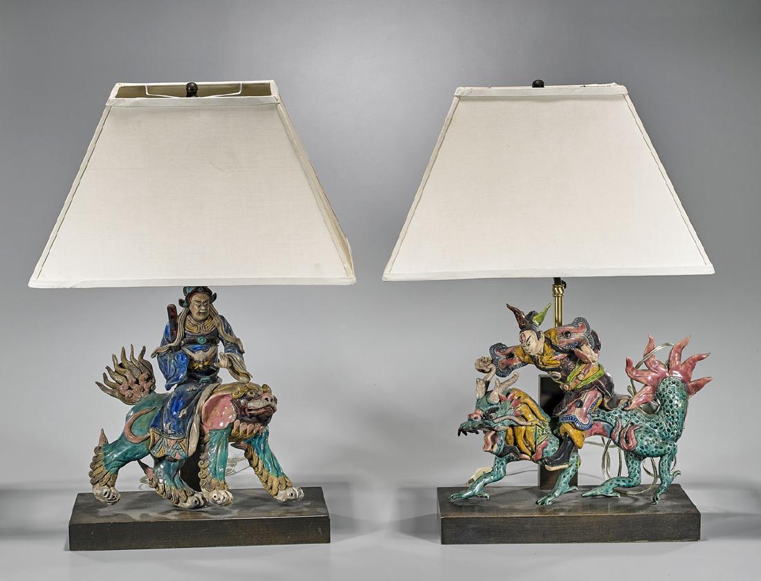 Pair Antique Chinese Glazed Ceramic Roof Tiles (1 of 1)