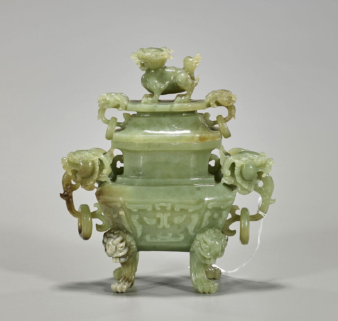 Chinese Carved Celadon Jade Covered Urn (1 of 1)