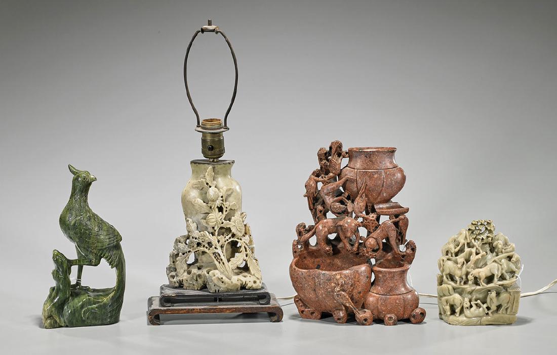Group of Four Chinese Carved Hardstone & Soapstone (1 of 1)