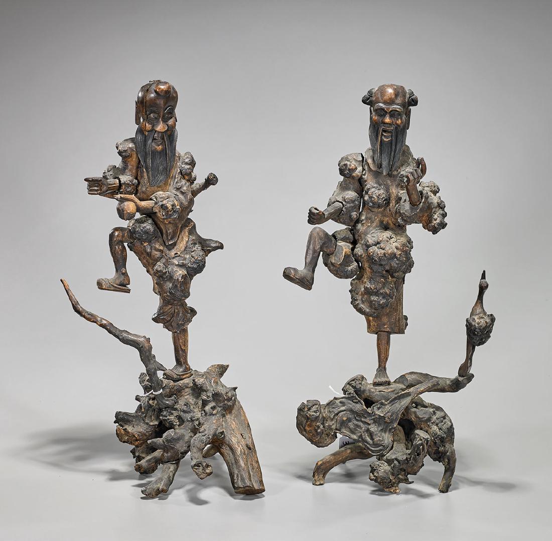Pair Antique Chinese Carved Rootwood Figures (1 of 1)