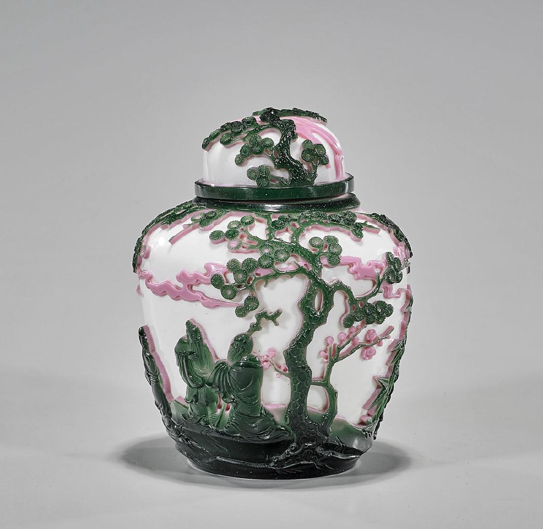 Chinese Overlay Glass Covered Jar (1 of 2)
