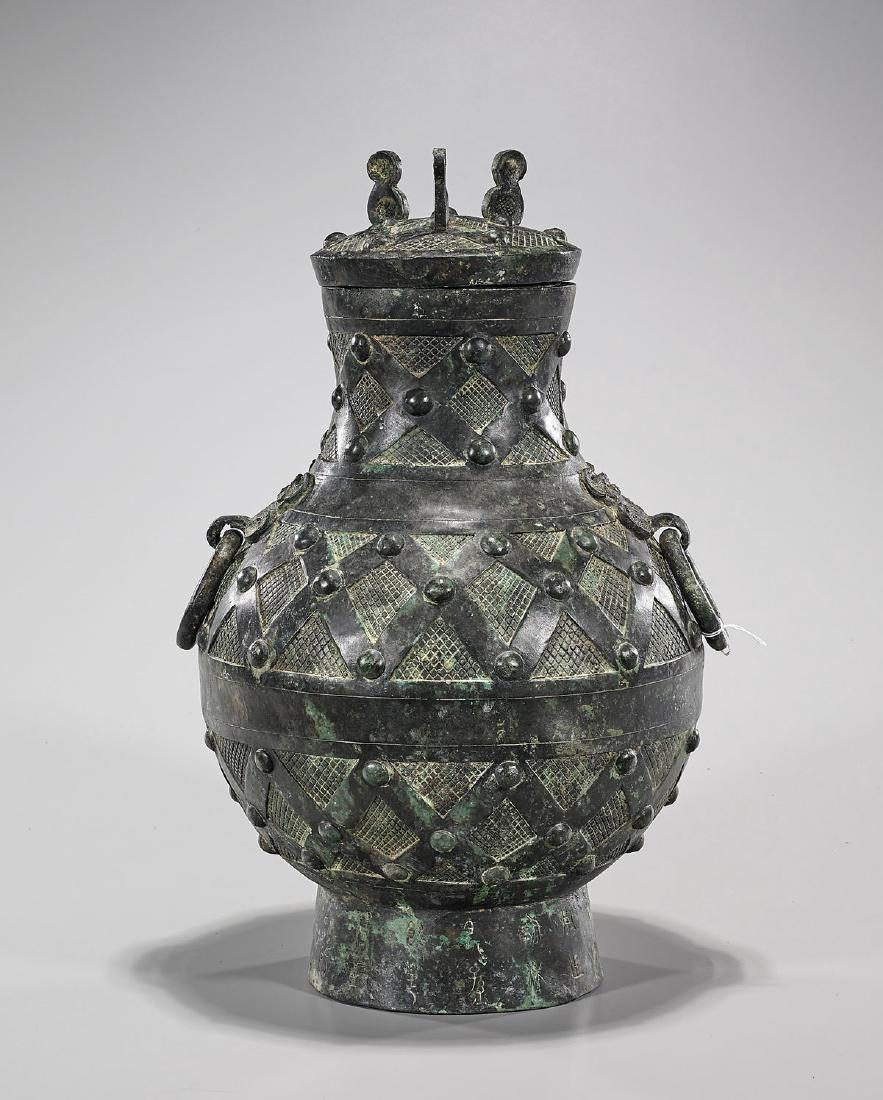 Tall Chinese Archaistic Bronze Covered Vase (1 of 1)