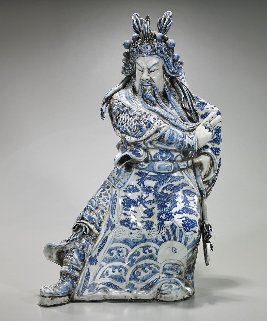 Chinese Qing-Style Blue & White Porcelain Figure of (1 of 3)