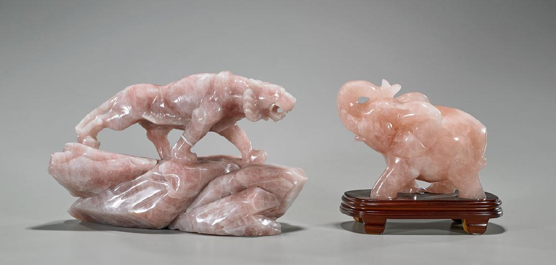 Two Large Chinese Rose Quartz Carvings (1 of 1)