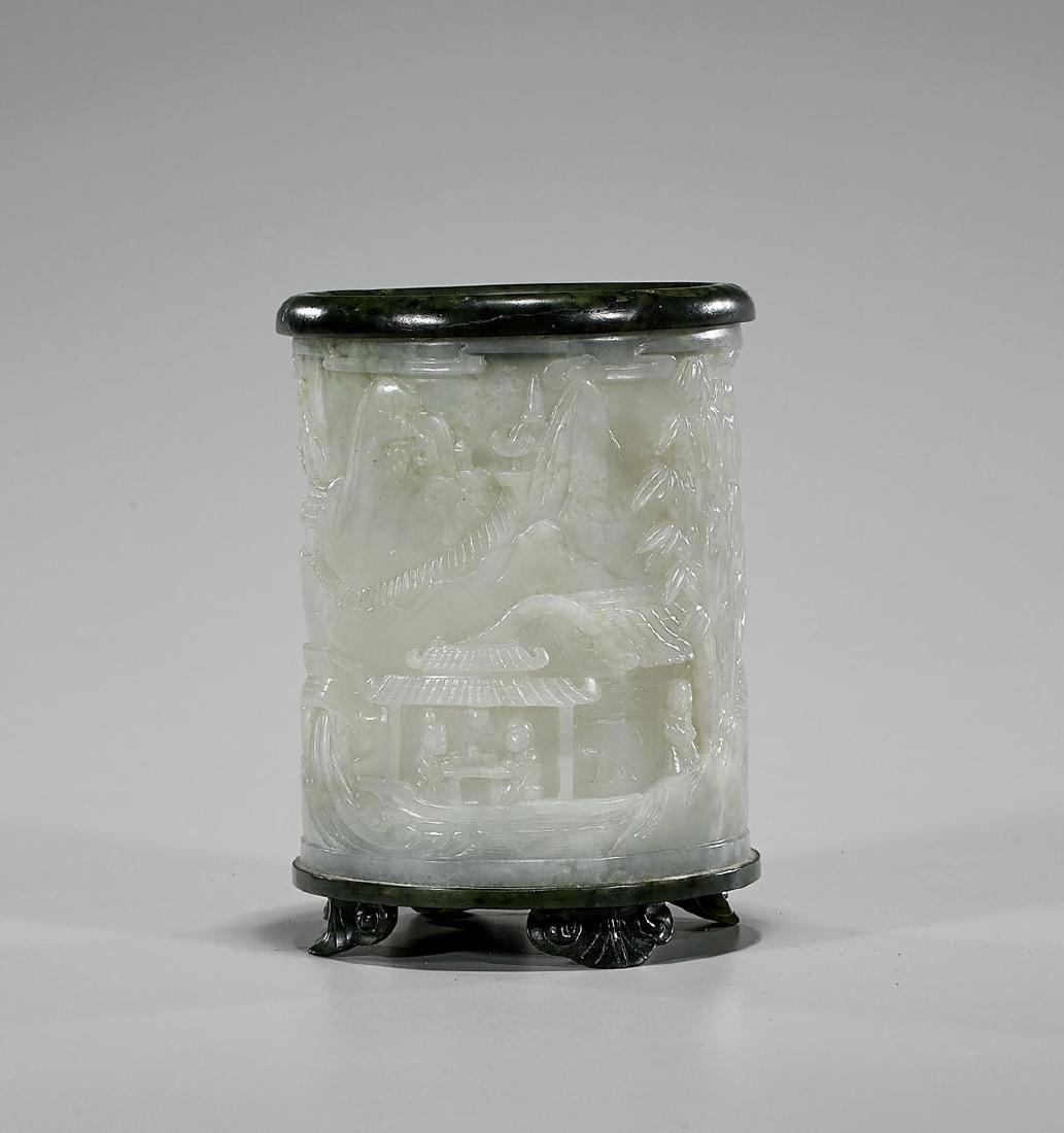 Chinese Carved White Jade Brushpot (1 of 1)
