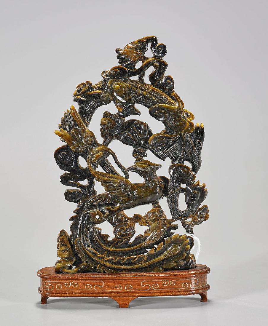 Chinese Tiger Eye Carving: Dragon & Phoenix (1 of 1)