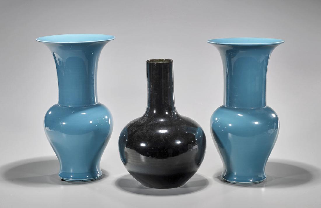 Group of Three Qianlong-Style Glazed Porcelains (1 of 2)