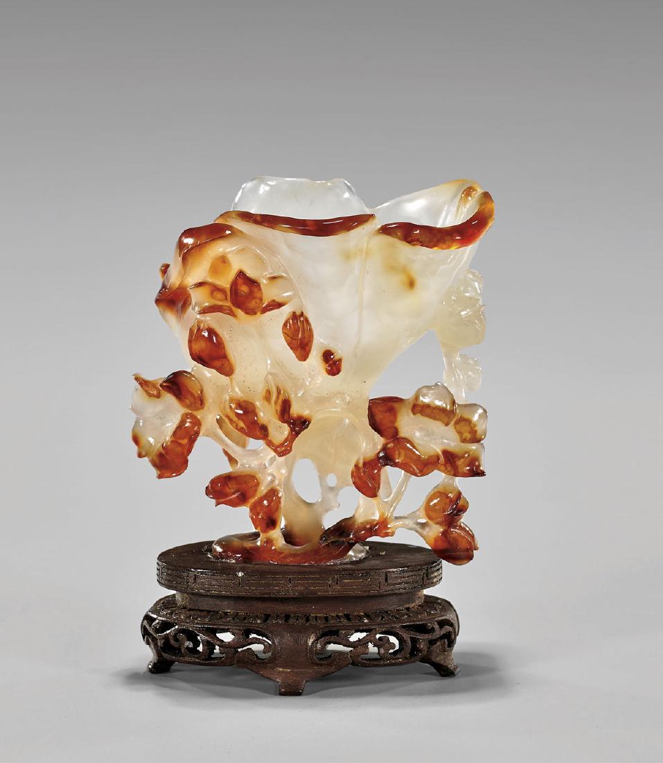 CHINESE CARVED CARNELIAN AGATE 'LOTUS' CUP (1 of 2)