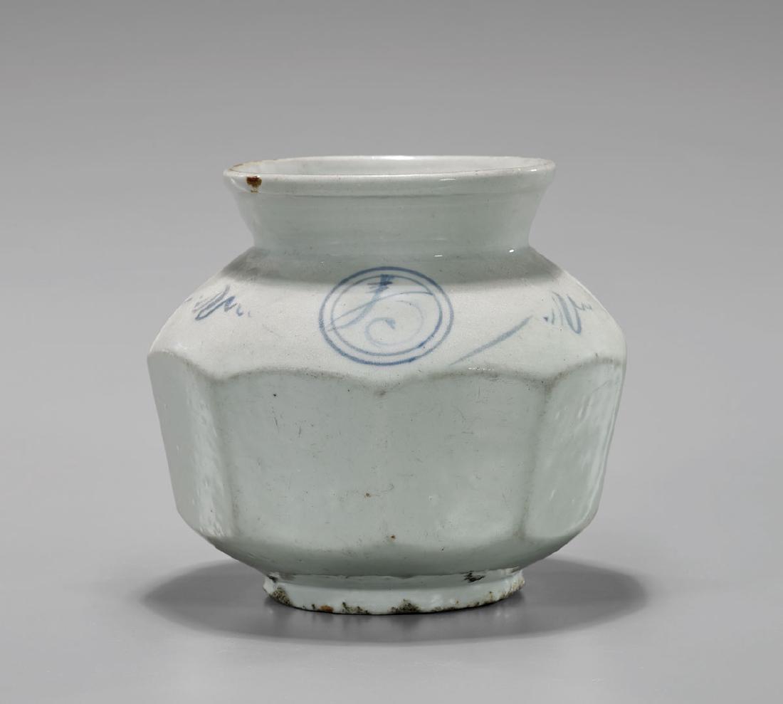 ANTIQUE KOREAN BLUE & WHITE FACETED JAR (1 of 2)