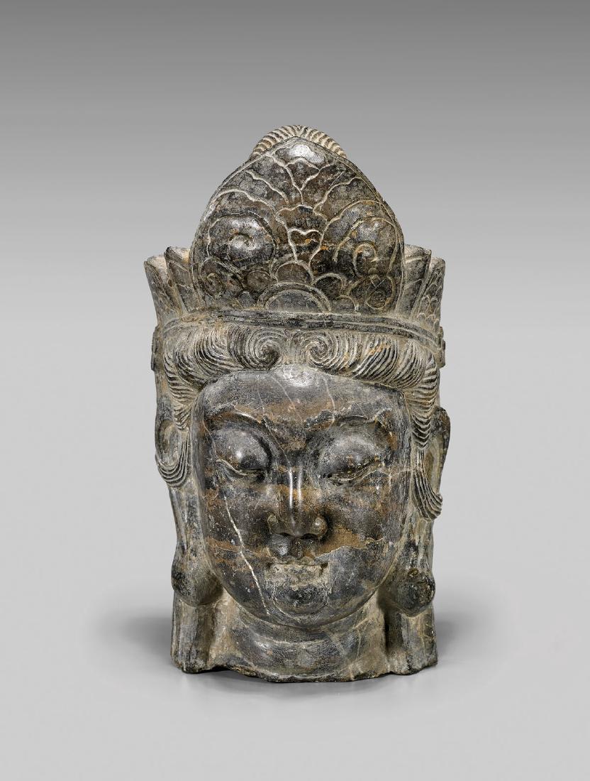 ANTIQUE CHINESE CARVED STONE HEAD OF GUANYIN (1 of 3)