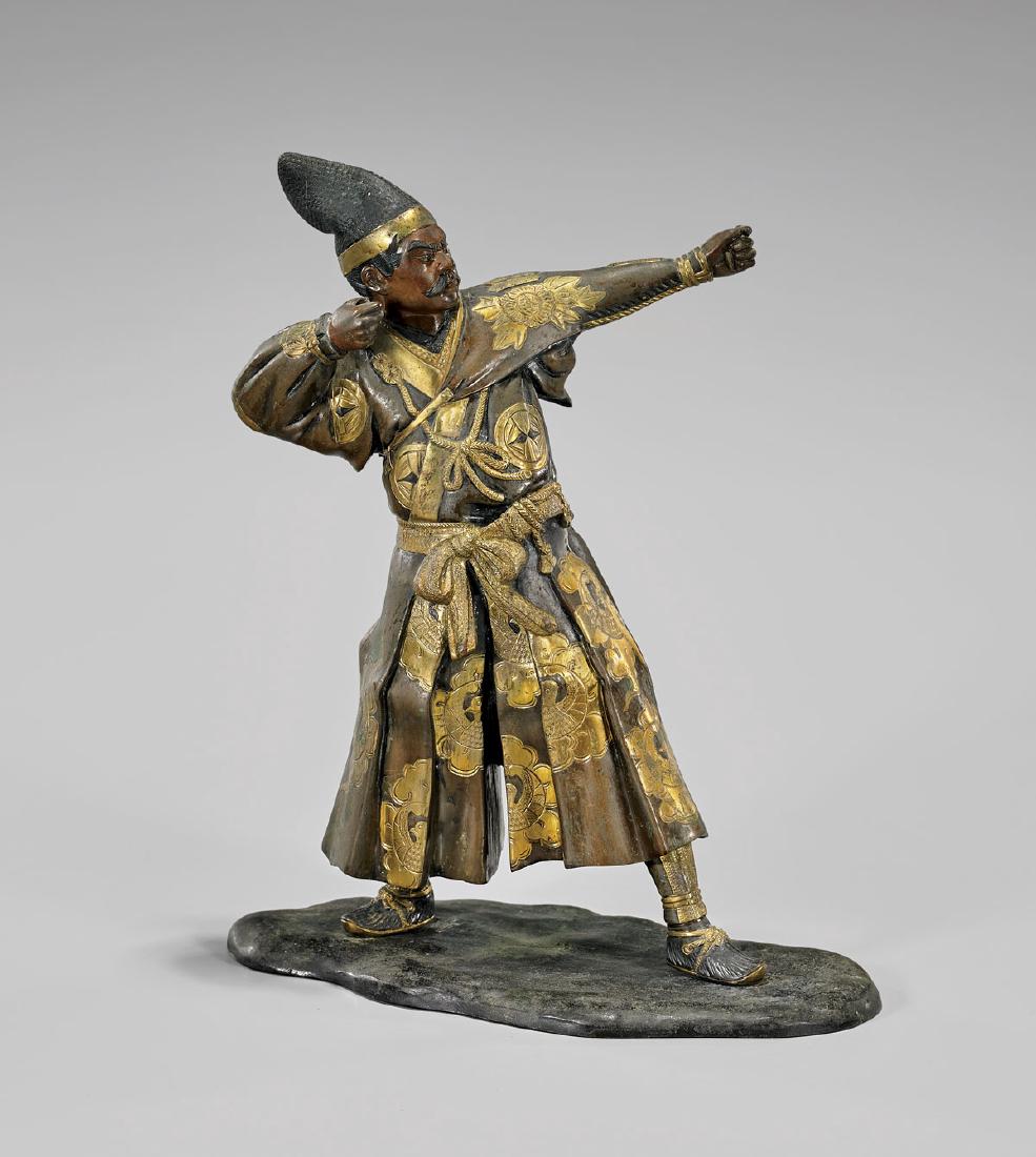 ANTIQUE JAPANESE PARCEL-GILT BRONZE ARCHER (1 of 3)