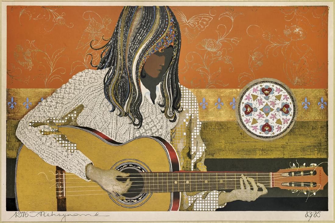 WOODBLOCK PRINT BY TADASHI NAKAYAMA: My Guitar (1 of 3)