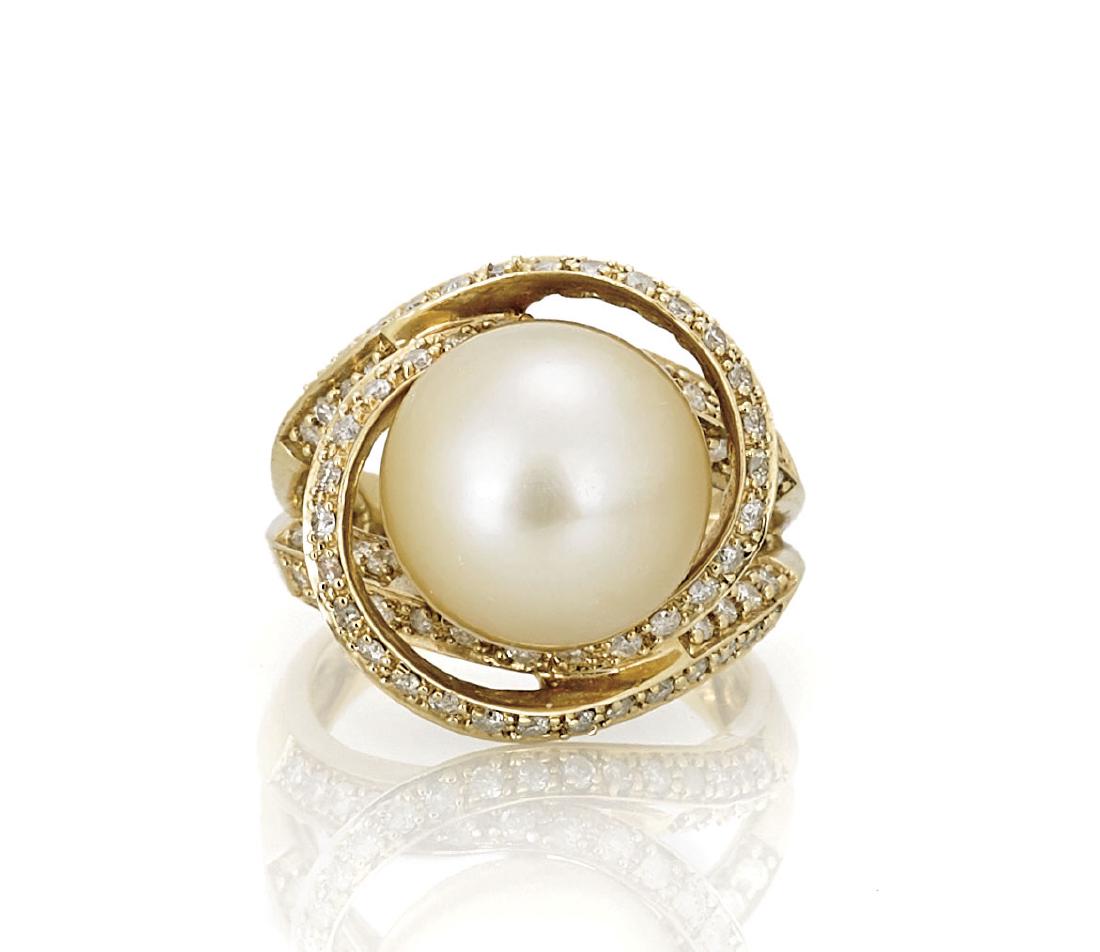 PEARL, DIAMOND & 14K YELLOW GOLD RING (1 of 2)