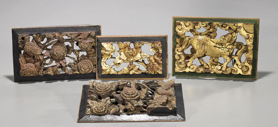 Group of Four Antique Chinese Gilt-Lacquered & Carved (1 of 1)