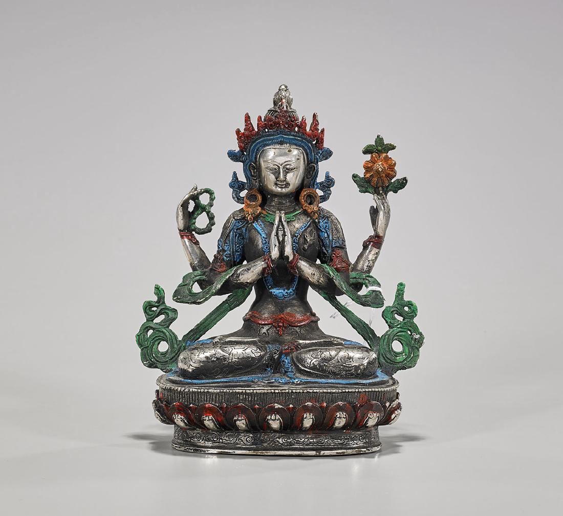 Tibeto-Chinese Polychrome & Silver-Toned Metal Tara (1 of 1)