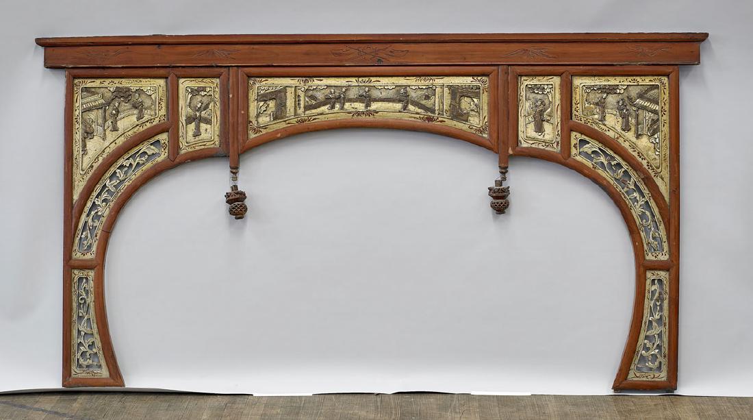 Old Chinese Parcel-Gilt & Lacquered Wood Headboard (1 of 1)