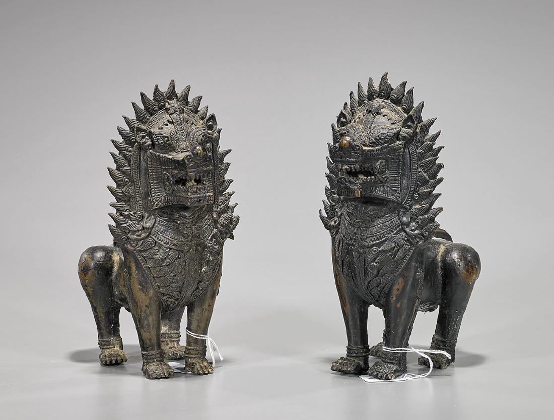 Pair Antique Southeast Asian Bronze Guardian Lions (1 of 2)