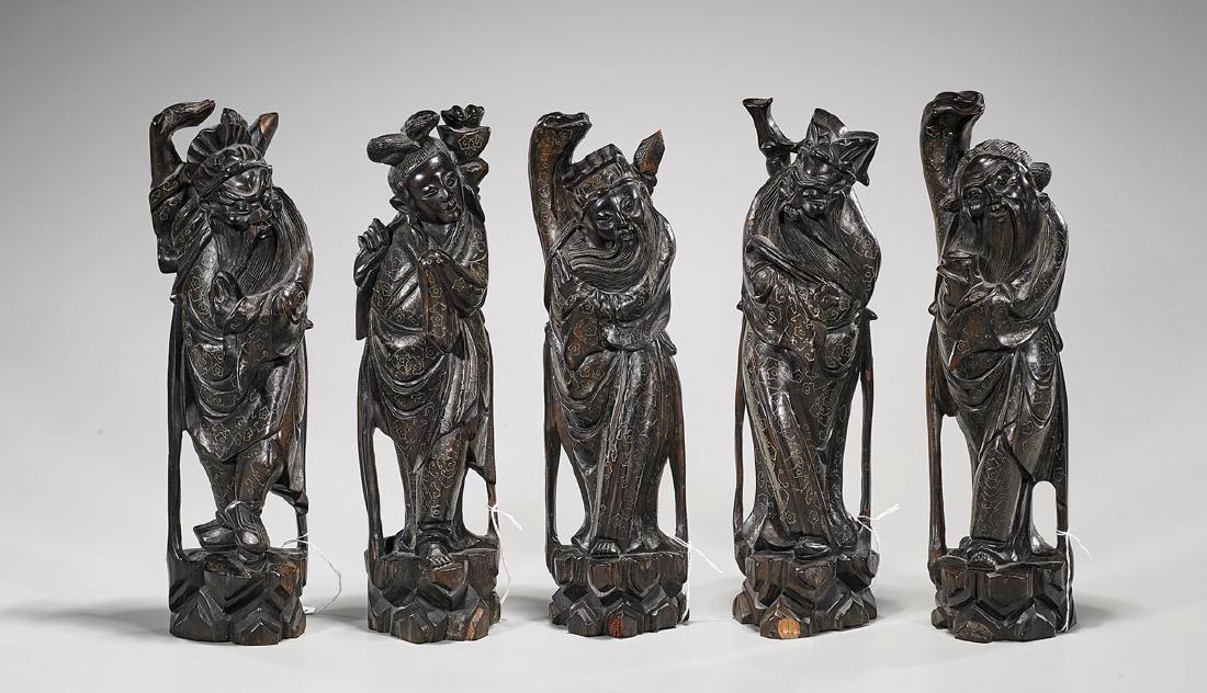 Five Chinese Carved Wood Immortals (1 of 1)