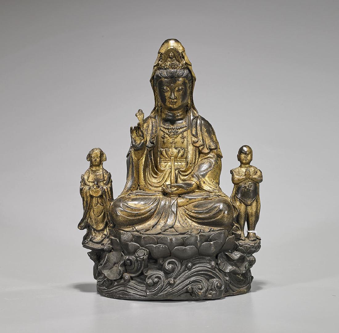 Chinese Gilt Bronze Seated Figure of Guanyin (1 of 1)
