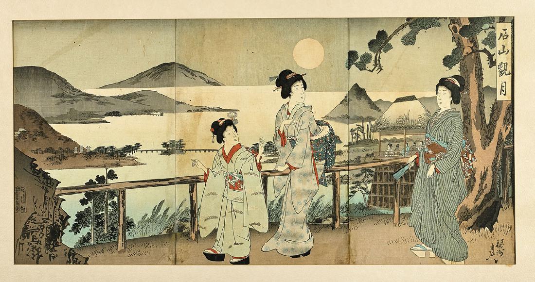 Antique Japanese Woodblock Triptych (1 of 2)