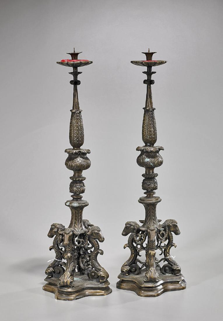 Pair Tall Continental Bronze Candlesticks (1 of 1)