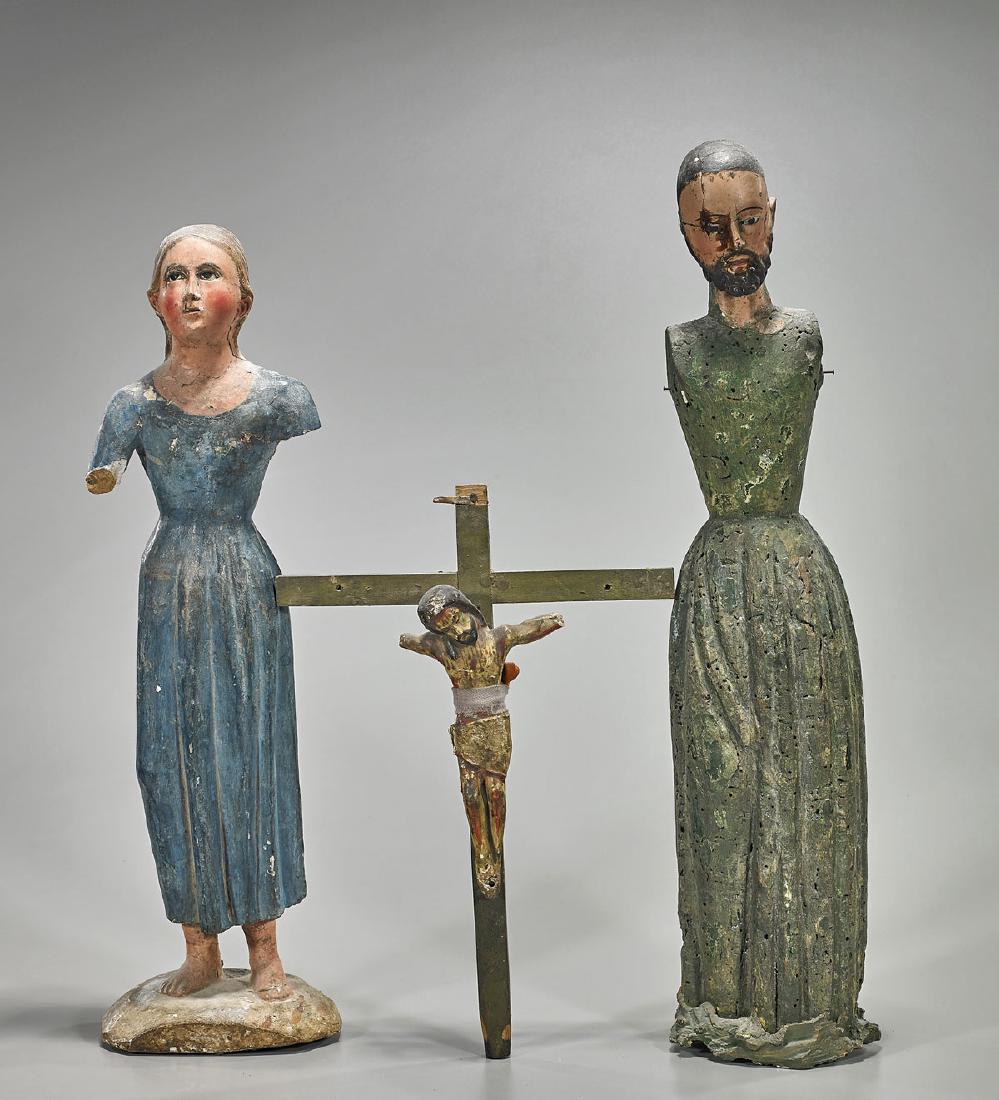 Three Carved & Polychrome Wood Religious Figures (1 of 1)