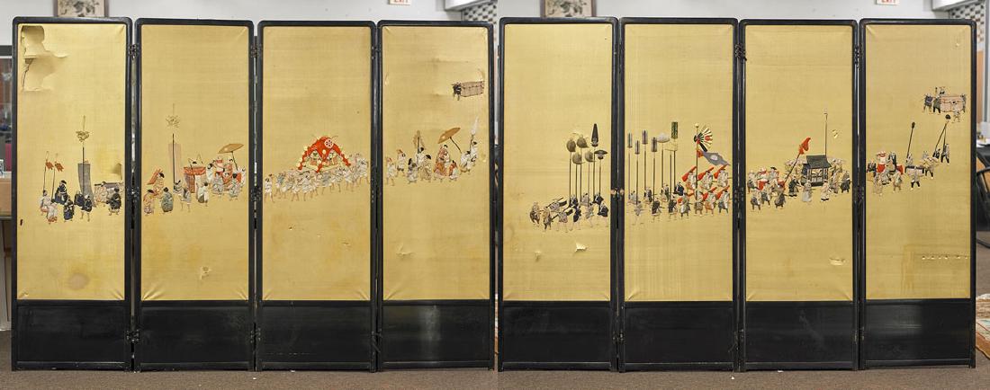 Chinese Silk Embroidered Eight-Panel Screen (1 of 1)