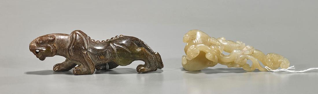 Two Chinese Carved Jade Pieces: Tiger & Chilong (1 of 1)
