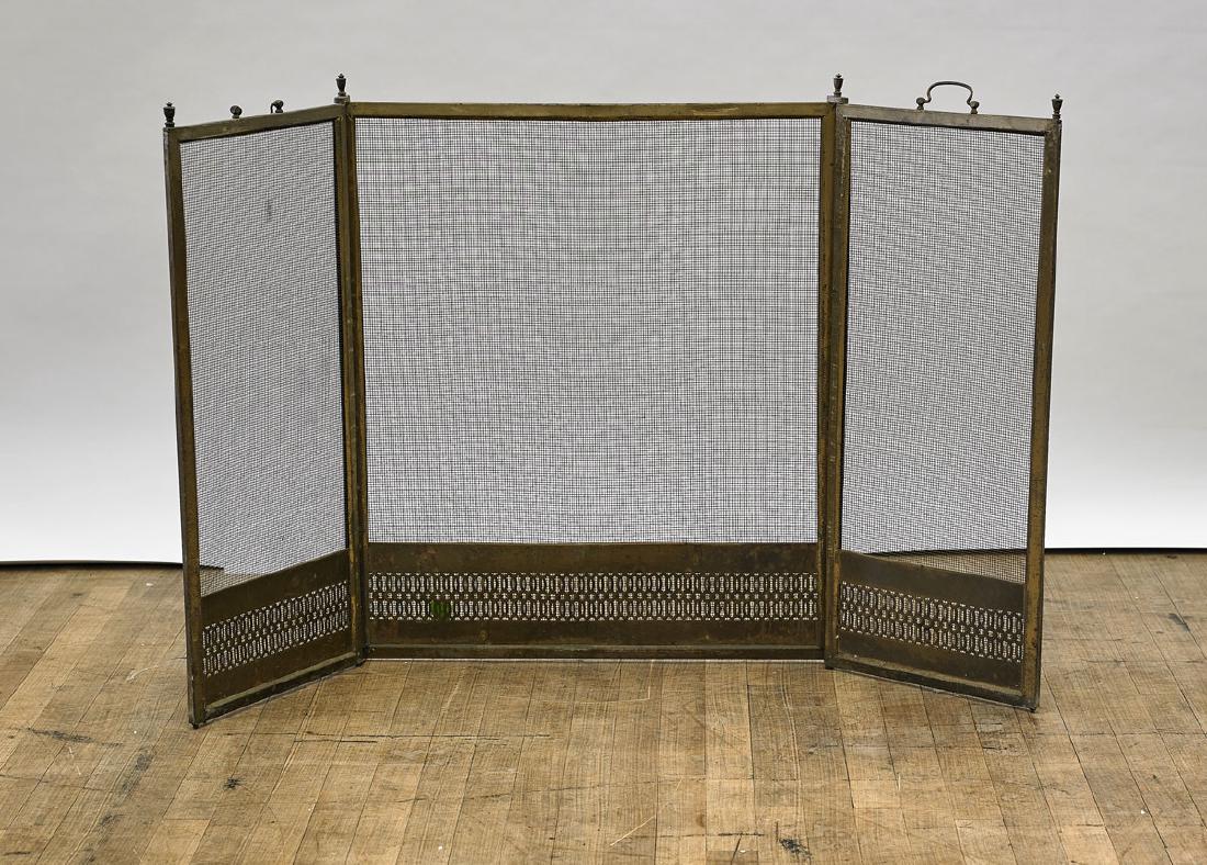 Old Brass Fireplace Grate: Old brass fireplace grate; comprising three hinged panels, with two handles to top; Provenance: Collection of Eugene Iglesias; 30 1/2" x 52" (approx.)