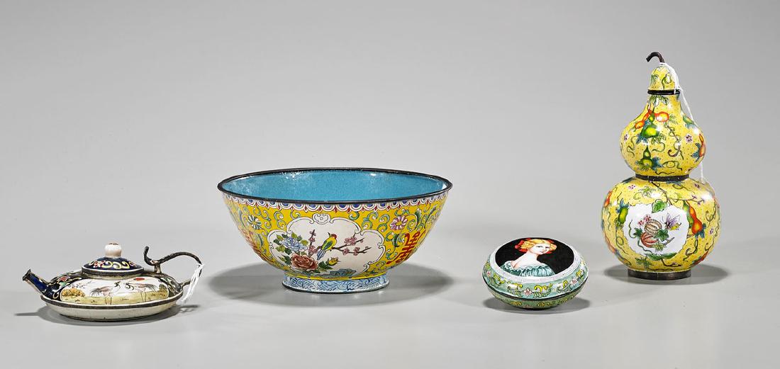 Group of Four Chinese Enamel on Copper Pieces (1 of 2)